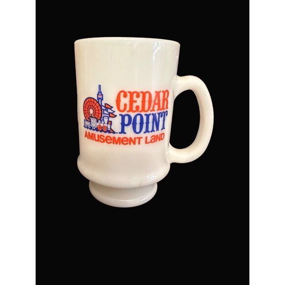 Cedar Point Amusement Land Souvenir pedestal Mug White  Vintage Collectible - Picture 1 of 4